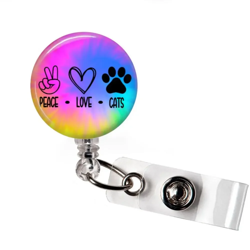 Cat Lover Badge Reel Peace Love Cats Funny Cat Mom Retractable ID Holder Gift